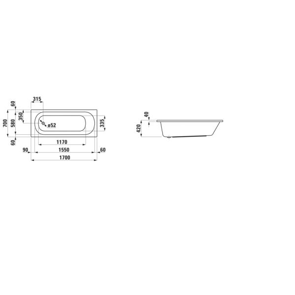 LAUFEN LUA Vaňa, vstavaná verzia, 1700x700x420 mm, H2310800000001