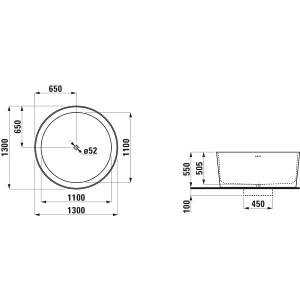 LAUFEN VAL Vaňa, samostatne stojaca, materiál solid surface Sentec, 1300x1300x550 mm, H2312820000001