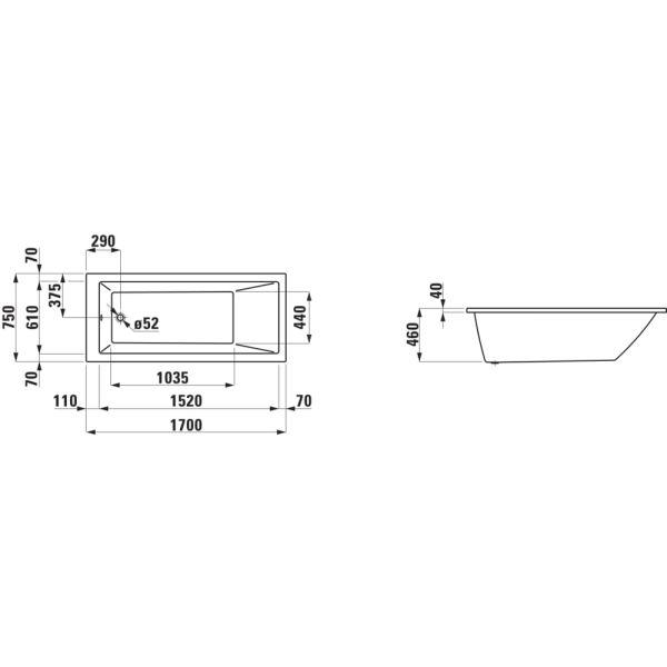 LAUFEN LAUFEN PRO Vaňa, vstavaná verzia, objem 185 l, 1700x750x460 mm, H2319500000001