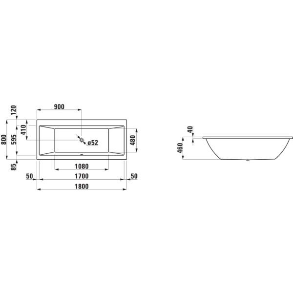 LAUFEN LAUFEN PRO Vaňa, vstavaná verzia, objem 225 l, 1800x800x460 mm, H2329500000001