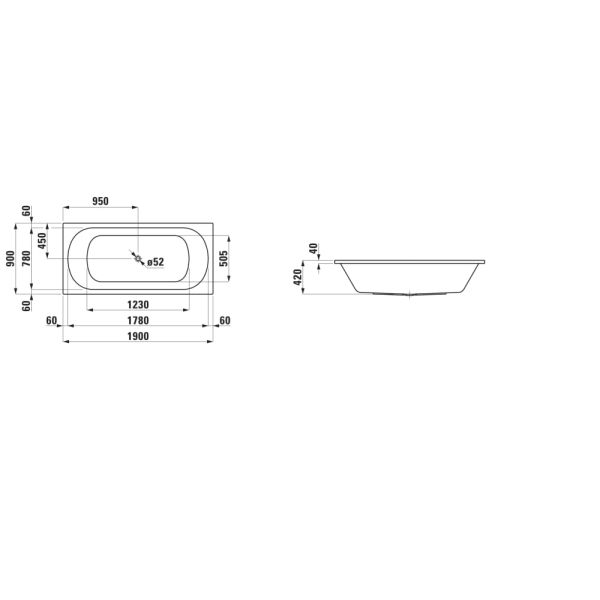 LAUFEN LUA Vaňa, vstavaná verzia, 1900x900x420 mm, H2340800000001