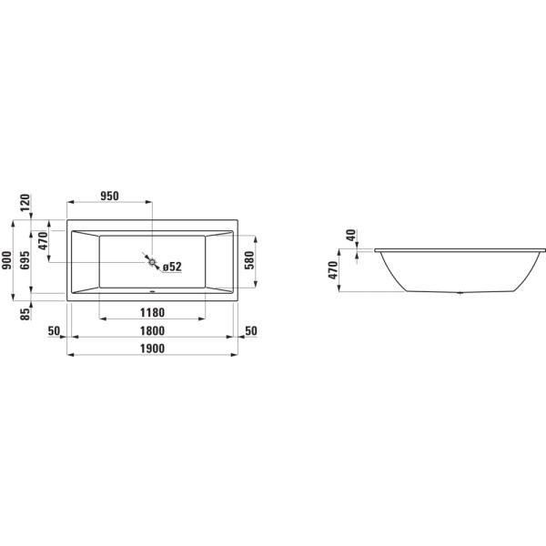 LAUFEN LAUFEN PRO Vaňa, vstavaná verzia, objem 260 l, 1900x900x470 mm, H2349500000001