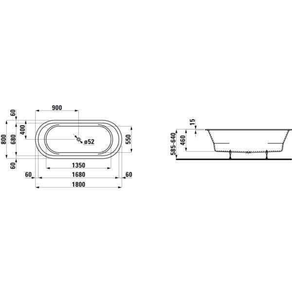LAUFEN LAUFEN PRO Vaňa, vstavaná verzia, oválna, materiál Marbond, 1800x800x610 mm, H2419500000001