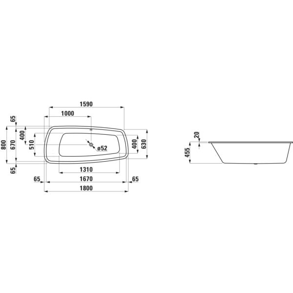 LAUFEN PALOMBA COLLECTION Vaňa, vstavaná verzia (okraj vane 20 mm), 1800x800x455 mm, H2428000000001