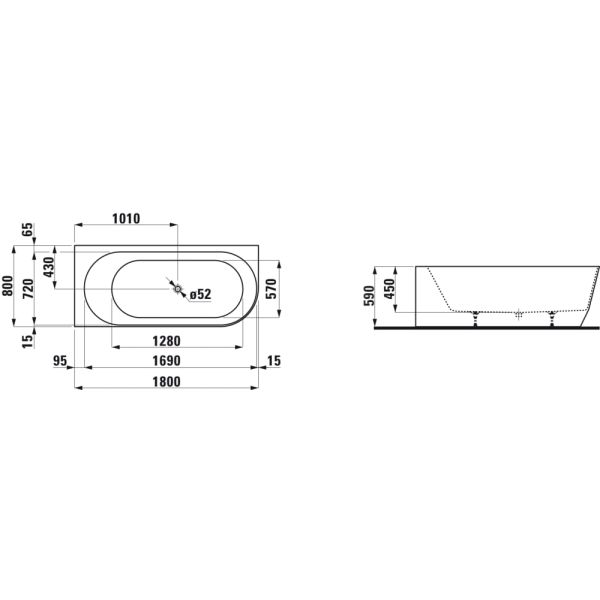 LAUFEN LAUFEN PRO Vaňa, rohový model, ľavý, vrátane sady podpier a nôh, 1800x800x590 mm, H2449560000001