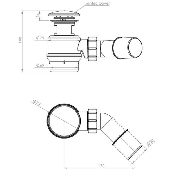 LAUFEN  Vaňový sifón pre voľne stojace vane, pohľadový kryt z materiálu Sentec, H2951300000001