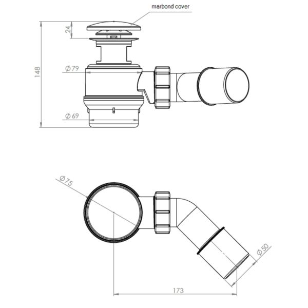 LAUFEN  Vaňový sifón pre voľne stojace vane, pohľadový kryt z materiálu Marbond, H2951320000001