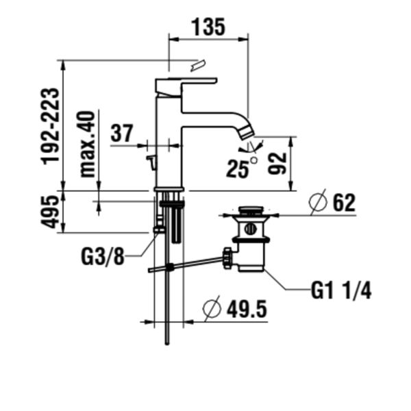 LAUFEN LUA Umyvadlová stojánková páková baterie s výtokem 135 mm, kartuša Eco+, prietok 5,7 l/min, s automatickým výpustom, Chróm 004, H3110810041241