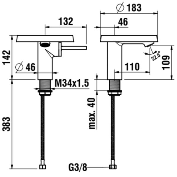LAUFEN Kartell LAUFEN Umývadlová páková batéria (tanier), s výtokom 11 cm, prietok 5,7 l/min, vr. 1 plastového disku vo vyhotovení transparent, bez automatickej výpusti, Chróm 004, H3113310041101