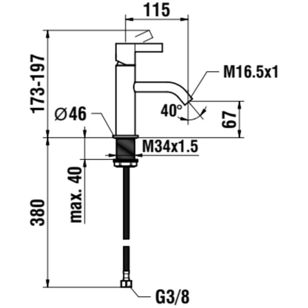 LAUFEN Kartell LAUFEN Umývadlová páková batéria, pevný výtok 115mm, prietok 5,3 l/min, bez automatického výpustu, PVD Zlatoružová 082, H3113310821001