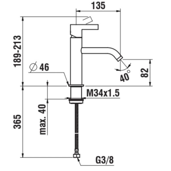 LAUFEN Kartell LAUFEN Umývadlová páková batéria, pevný výtok 135 mm, prietok 5,3 l/min bez automatického výpustu, PVD kartáčovaná nerezová oceľ 090, H3113310901201