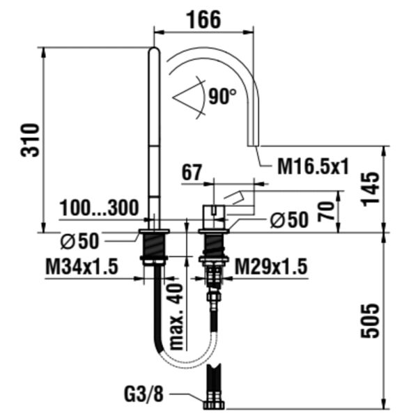 LAUFEN Kartell LAUFEN Umývadlová dvojotvorová stojančeková batéria, otočný výtok 166 mm, prietok 5,3 l/min, bez automatického výpustu, PVD Zlatoružová 082, H3113320822201