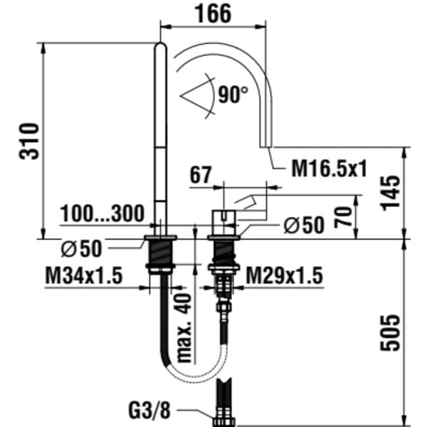 LAUFEN Kartell LAUFEN Umývadlová dvojotvorová stojančeková batéria, otočný výtok 166 mm, prietok 5,3 l/min, bez automatického výpustu, PVD Svetlozlatá matná 083, H3113320832201