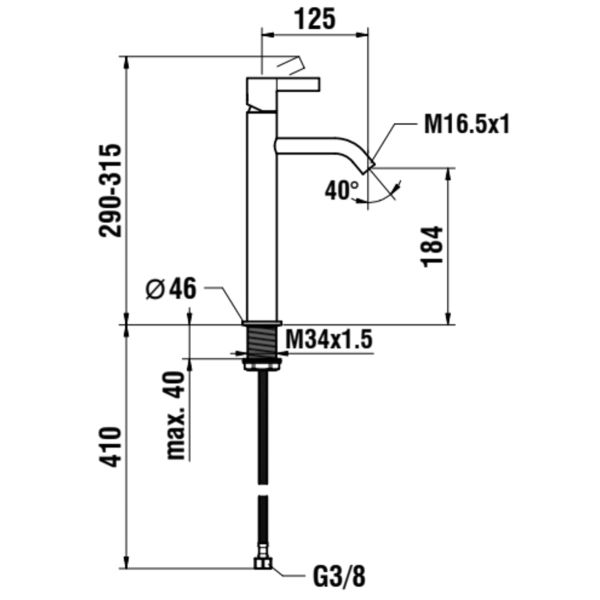LAUFEN Kartell LAUFEN Umývadlová páková batéria, pevný výtok 125mm, prietok 5,3 l/min, bez automatického výpustu, PVD Titán čierný matný 081, H3113380811201