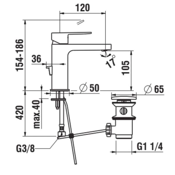LAUFEN NEJA Umývadlová stojančeková páková batéria s výtokom 120 mm, kartuša Eco+, prietok 5,7 l/min, s automatickým výpustom, Chróm 004, H3115110041111