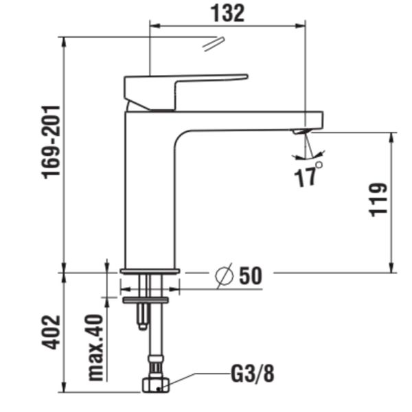 LAUFEN NEJA Umývadlová stojančeková páková batéria s výtokom 132 mm, kartuša Eco+, prietok 5,7 l/min, bez automatického výpustu, Chróm 004, H3115110041201