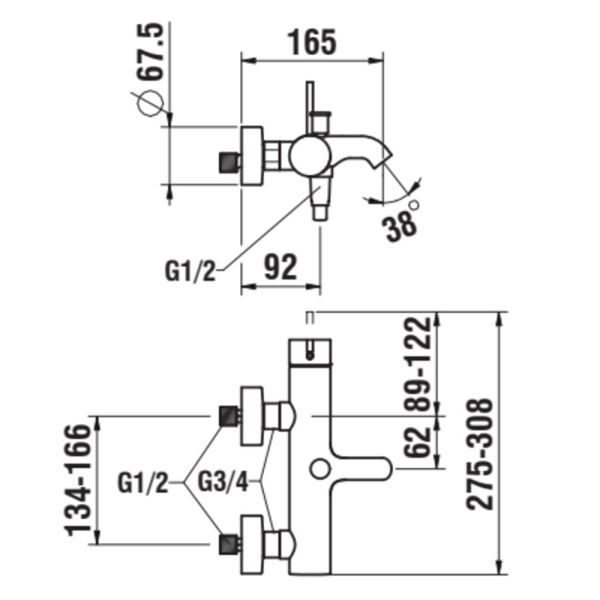 LAUFEN Kartell LAUFEN Vaňová nástenná páková batéria, vrátane syntetickej sprchovej hadice 1800 mm a ručnej sprchy Twinstick, PVD kartáčovaná nerezová oceľ 090, H3213370901411