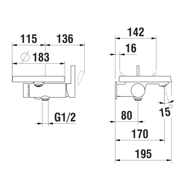 LAUFEN Kartell LAUFEN Vaňová batéria pre Simibox 1-Point podomietkové teleso, pevný výtok 170mm, s diskom, kartuša Ecototal, sprchová hadica 1800mm a ručná sprcha TwinStick, Chróm 004, H3213390041411