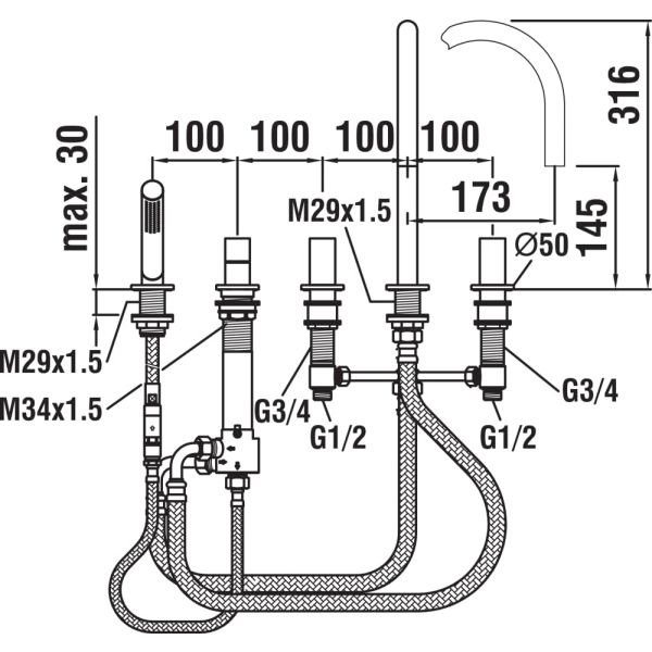 LAUFEN Kartell LAUFEN Vaňová päťotvorová batéria, ramienko 17,3 cm, Chróm 004, H3223350042821