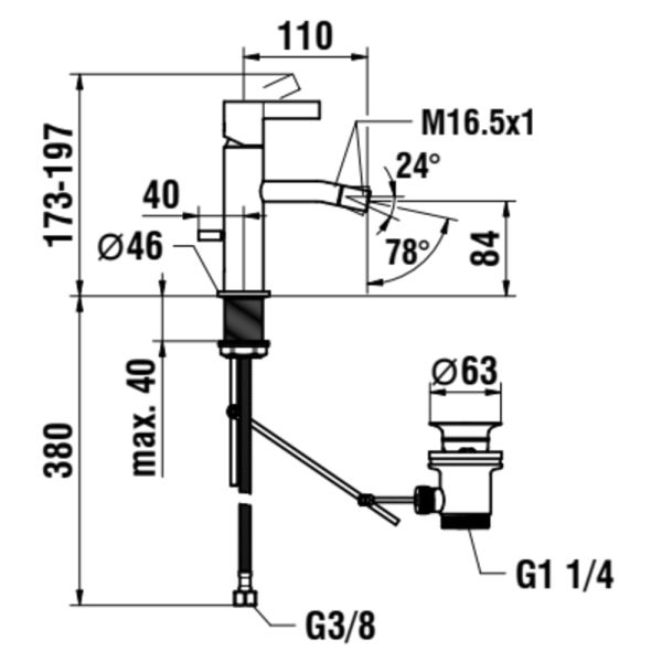 LAUFEN Kartell LAUFEN Bidetová stojančeková batéria, pevný výtok 110 mm, s automatickou výpusťou, PVD kartáčovaná nerezová oceľ 090, H3413310901011