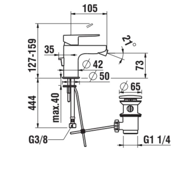 LAUFEN NEJA Bidetová stojančeková páková batéria, s automatickým výpustom, Chróm 004, H3415110041111