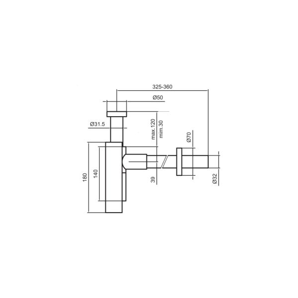LAUFEN  Designový sifón, kartáčovaná nerezová oceľ x mm, farba Kartáčovaná nerezová oceľ, H3749800900001