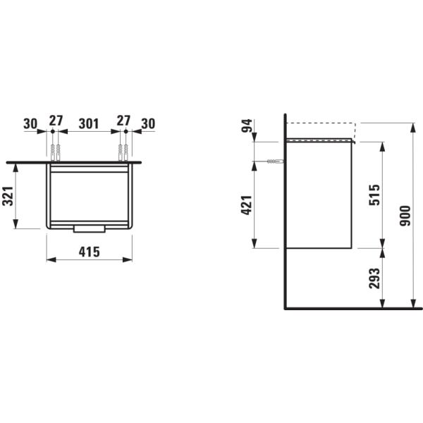 LAUFEN BASE Skrinka pod umývadlo, pánty dvierok vpravo, pre umývadlo H815961, 415x320x530 mm, Tmavohnedý brest 263, H4021121102631