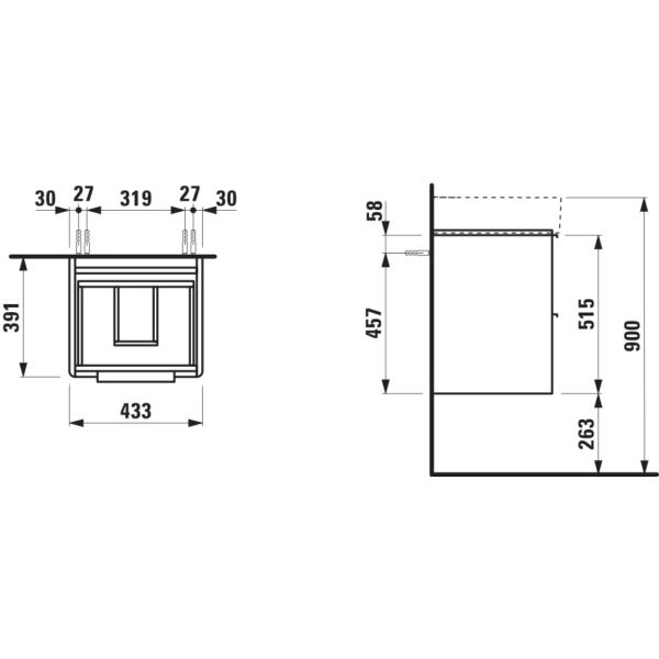 LAUFEN BASE Skrinka pod umývadlo, 2 zásuvky, pre umývadlo H815281, 435x390x530 mm, Biela lesklá 261, H4021321102611