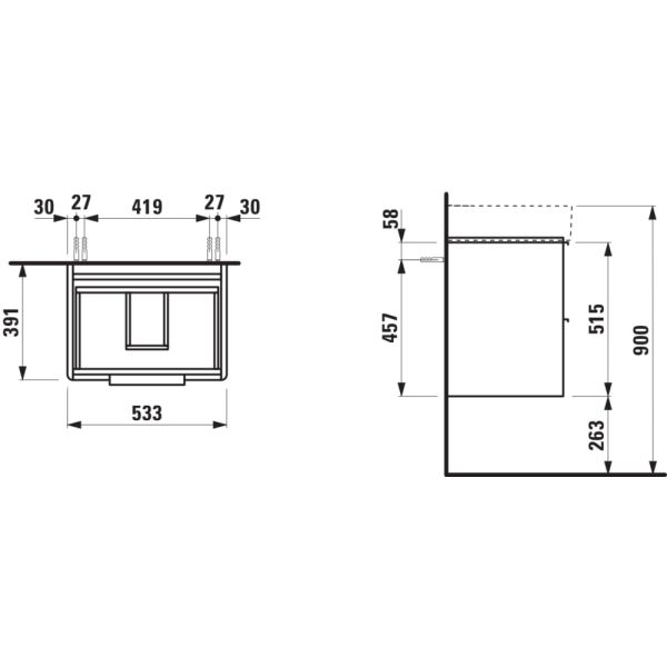 LAUFEN BASE Skrinka pod umývadlo, 2 zásuvky, pre umývadlo H810282, 530x390x530 mm, Tmavohnedý brest 263, H4021921102631