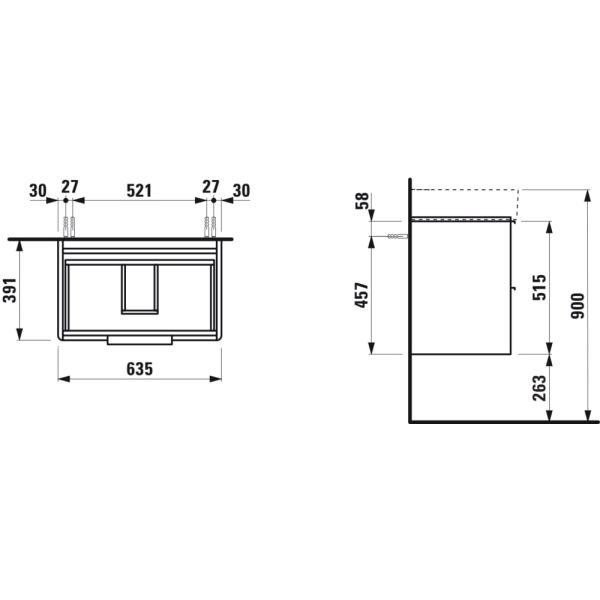 LAUFEN BASE Skrinka pod umývadlo, 2 zásuvky, pre umývadlo H810284, 635x390x530 mm, Tmavohnedý brest 263, H4023121102631