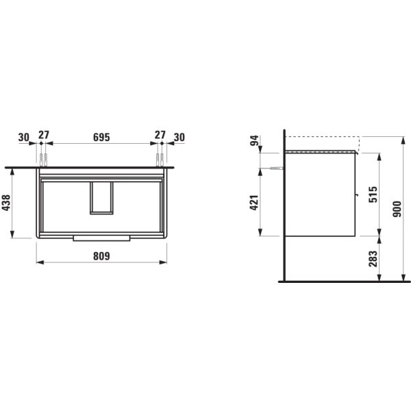 LAUFEN BASE Skrinka pod umývadlo, 2 zásuvky, pre umývadlo H813965, 810x440x530 mm, Šedá traffic 266, H4023921102661
