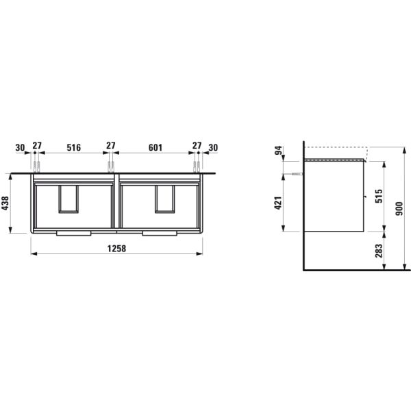 LAUFEN BASE Skrinka pod umývadlo, 4 zásuvky, pre umývadlo H814968, 1260x440x530 mm, Biela matná 260, H4025141102601