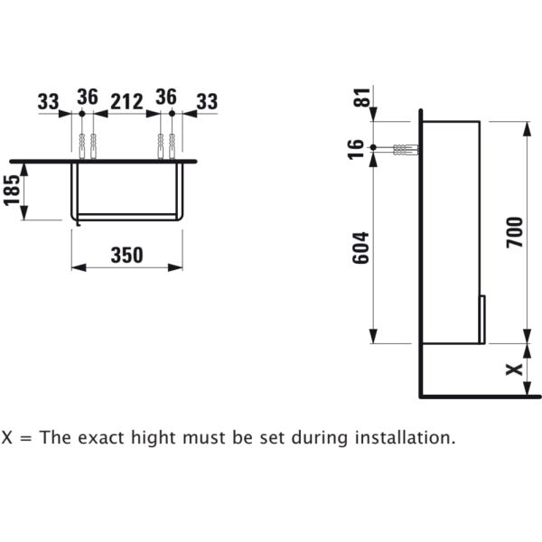 LAUFEN BASE Stredná skrinka, pánty dvierok vpravo (bočnice korpusu s rádiusom), 350x185x700 mm, Bledý brest 262, H4026021102621
