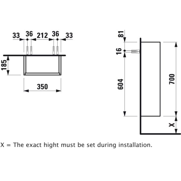 LAUFEN BASE Stredná skrinka, pánty dvierok vpravo (bočnice korpusu s výrezom), 350x185x700 mm, Biela matná 260, H4026121102601