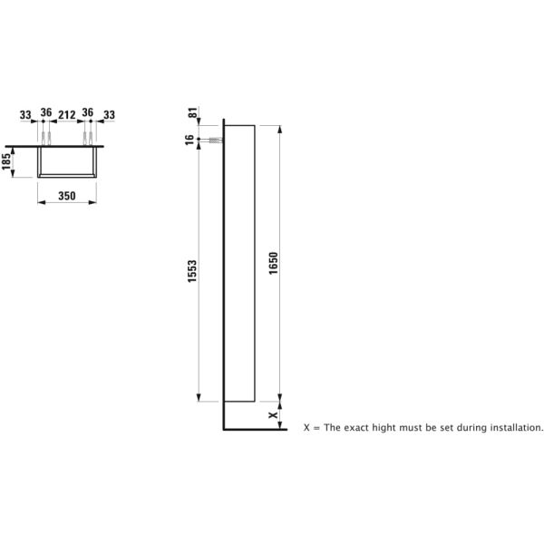 LAUFEN BASE Vysoká skrinka, pánty dvierok vpravo, 350x185x1650 mm, Bledý brest 262, H4026521102621
