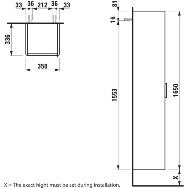 LAUFEN BASE Vysoká skrinka, pánty dvierok vľavo (bočnice korpusu s rádiusom), 350x335x1650 mm, Multicolour farby 999, H4026711109991