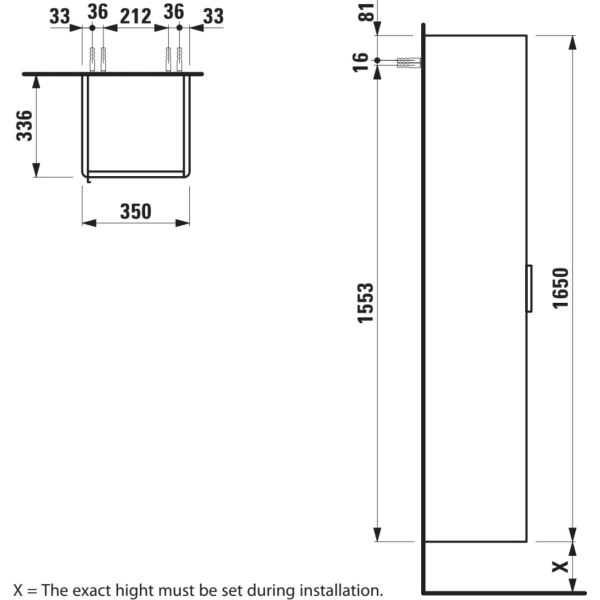 LAUFEN BASE Vysoká skrinka, pánty dvierok vpravo (bočnice korpusu s rádiusom), 350x335x1650 mm, Tmavohnedý brest 263, H4026721102631