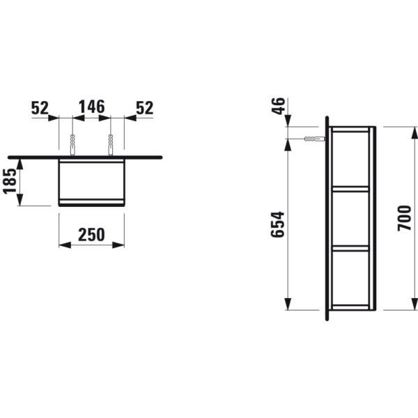 LAUFEN BASE Otvorená skrinka so zrkadlom, 250x185x700 mm, Multicolour farby 999, H4029501109991