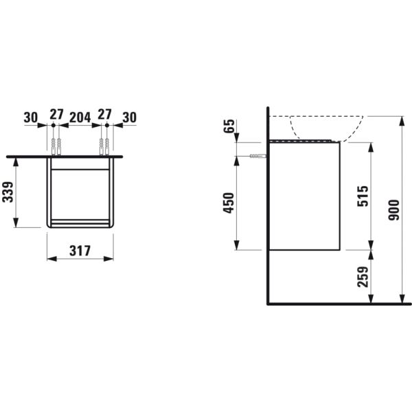 LAUFEN BASE Skrinka pod umývadlo, 1 dvierka, závesy vpravo, 1 vnútorná polička, pre umývadielko 815302, 315x340x515 mm, Biela matná 260, H4030221102601