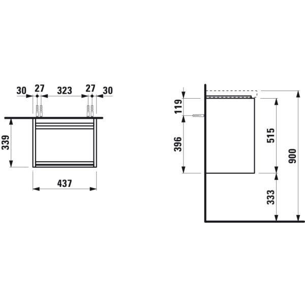 LAUFEN LANI Skrinka pod umývadlo, 1 dvierka, závesy vľavo, pre umývadielko H815081, 435x340x515 mm, Špeciálne farby 990, H4035011129901
