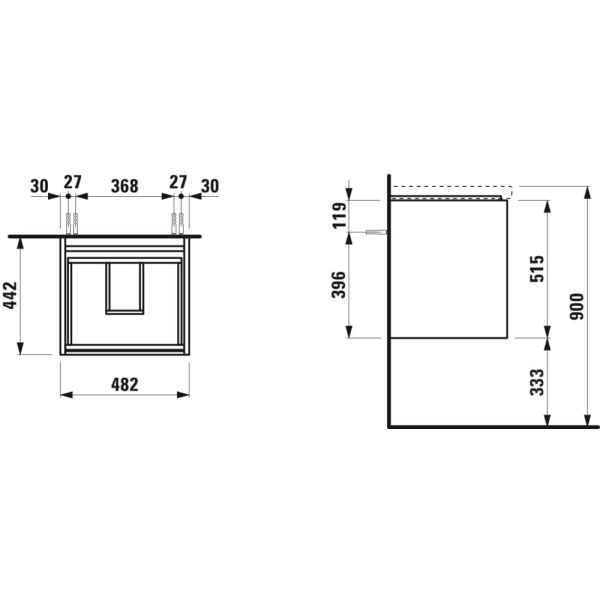 LAUFEN LANI Skrinka pod umývadlo, s 2 zásuvkami, pre umývadlo H810081, H817431, H810332, 480x450x515 mm, Šedá traffic 266, H4035121122661