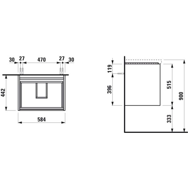 LAUFEN LANI Skrinka pod umývadlo, s 2 zásuvkami, pre umývadlo H810083, H817433, H810333, 585x450x515 mm, Šedá traffic 266, H4035321122661