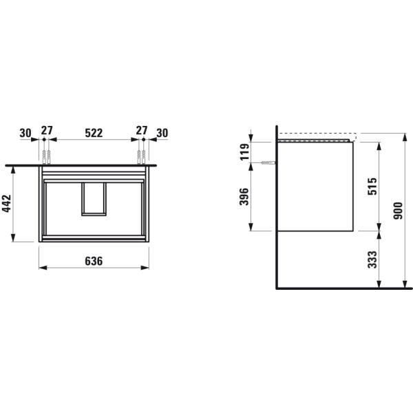 LAUFEN LANI Skrinka pod umývadlo, s 2 zásuvkami, pre umývadlo H810084, 635x450x515 mm, Šedá traffic 266, H4035421122661