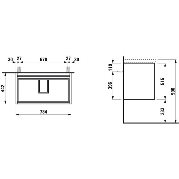 LAUFEN LANI Skrinka pod umývadlo, s 2 zásuvkami, pre umývadlo H810087, H817436, H810336, 785x450x515 mm, Biela matná 260, H4035521122601