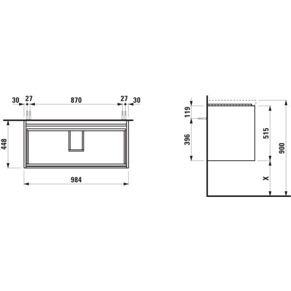 LAUFEN LANI Skrinka pod umývadlo, s 2 zásuvkami, pre umývadlo H810089, H818437, H810337, 985x450x515 mm, Šedá traffic 266, H4035621122661