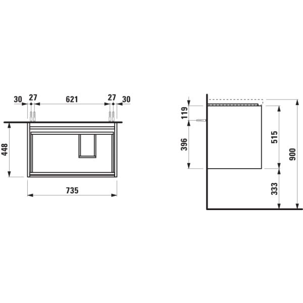 LAUFEN LANI Skrinka pod umývadlo, s 2 zásuvkami, pre umývadlo H817085, 735x450x515 mm, Špeciálne farby 990, H4035821129901
