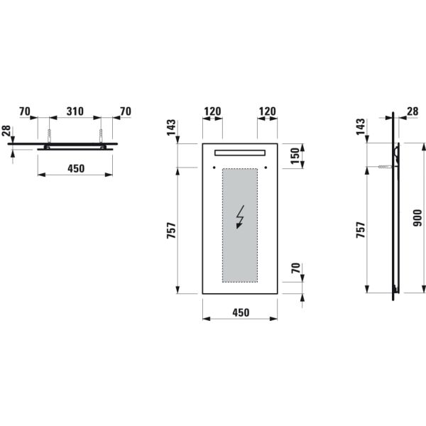LAUFEN LANI Zrkadlo 450 mm, s vodorovným LED osvetlením, bez rámu, IP 44, 4 000K, pre externý vypínač, 450x900 mm, Zrkadlo 144, H4038501121441