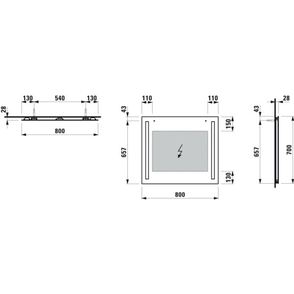 LAUFEN LANI Zrkadlo 800 mm, s 2 LED osvetľovacími prvkami, bez rámu, IP 44, 4 000K, pre externý vypínač, 800x700 mm, Zrkadlo 144, H4038541121441