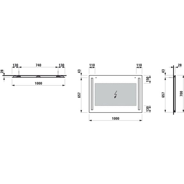 LAUFEN LANI Zrkadlo 1000 mm, s 2 LED osvetľovacími prvkami, bez rámu, IP 44, 4 000K, pre externý vypínač, 1000x700 mm, Zrkadlo 144, H4038551121441