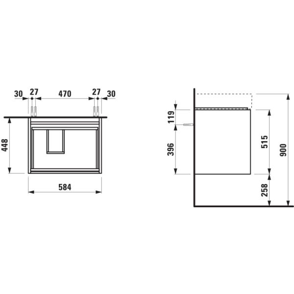 LAUFEN LANI Skrinka pod umývadlo, s 2 zásuvkami, pre umývadlo H810334, 585x450x515 mm, Biela matná 260, H4039321122601